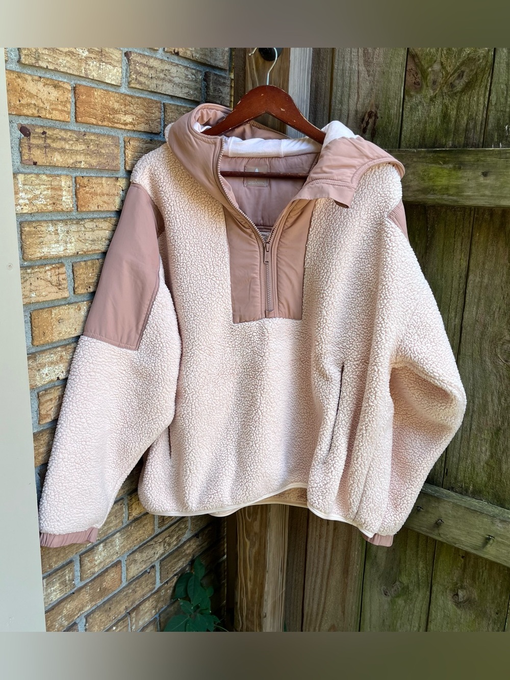 FP Movement by Free People Cream Sherpa Half-Zip w/ Hood